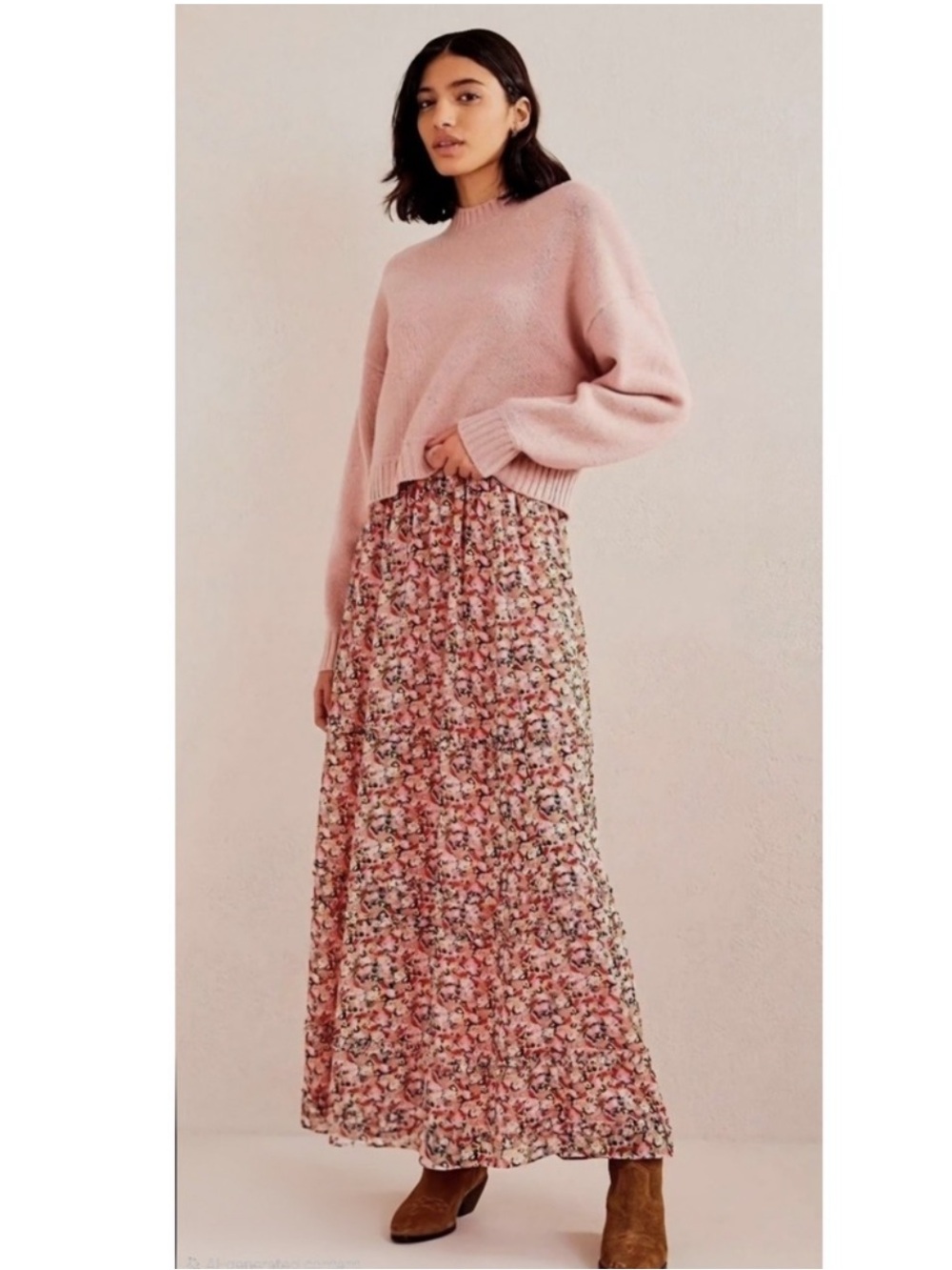 Boden Ruffle Crinkle Maxi Skirt in a beautiful pink floral print size 12 $159